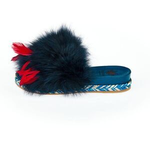 Mr&Mrs Italy Fur Feathered Slippers Women Blue Shoes
